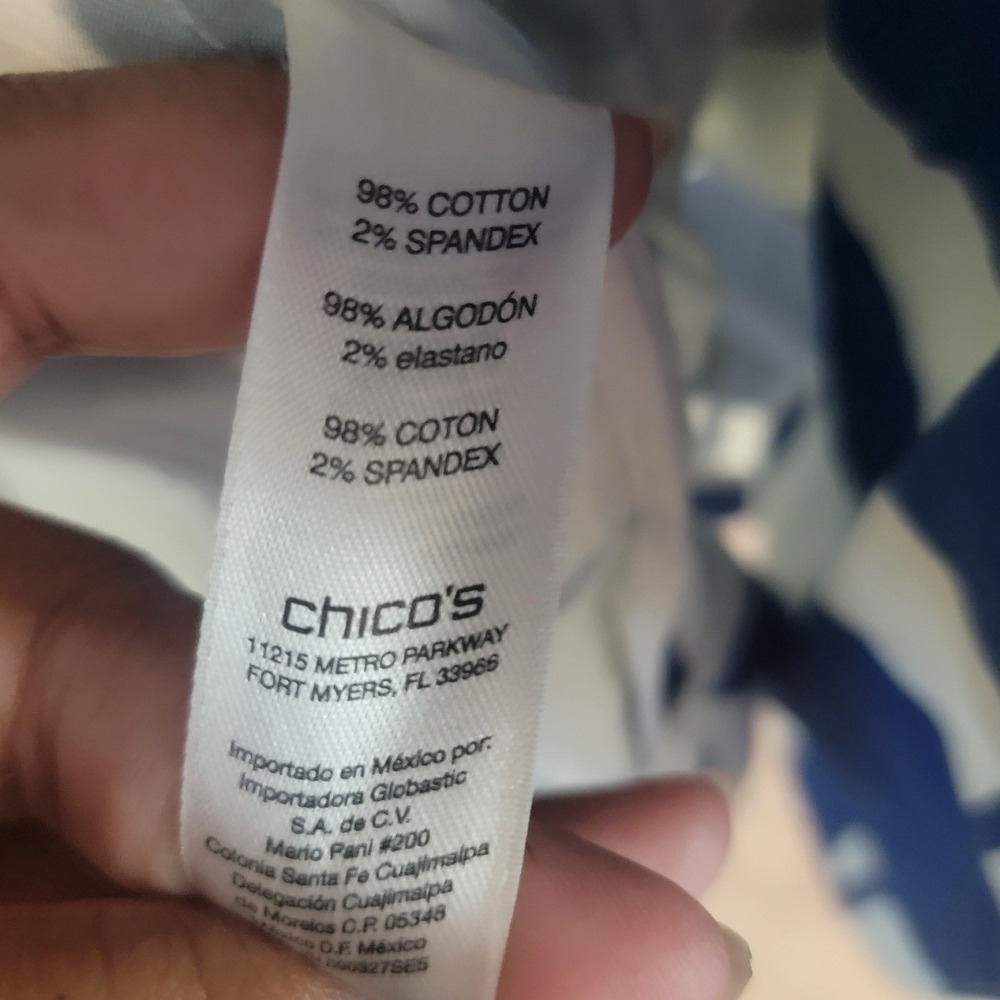 Chico's Blue White Abstract Geometric Open Front Topper Jacket Size 2 Large - Picture 4 of 5